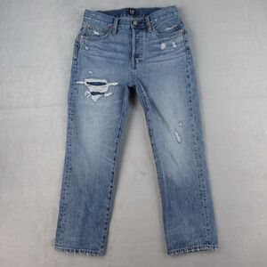 Gap Denim Womens 0/25R Boyfriend Jeans Blue Distressed High Rise Button Fly